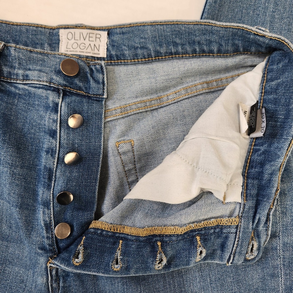 Oliver Logan High Rise Mom Jeans Womens 30 Blue Split Hem Button Fly Stretch - Picture 4 of 12